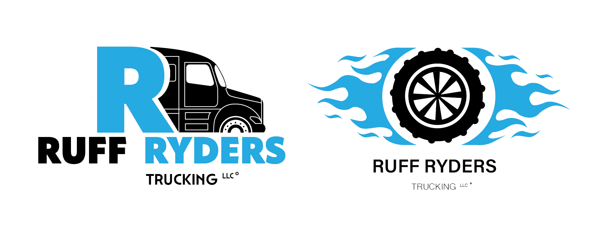 Ruff Ryders Trucking logo featuring tires and flames, a bold brand identity for an Idaho small business by Marketing With Dmitriy