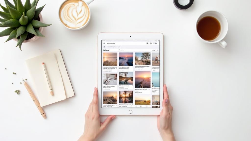 Social media marketing preview for Boise Idaho small businesses, showing Instagram and Facebook content management on tablet